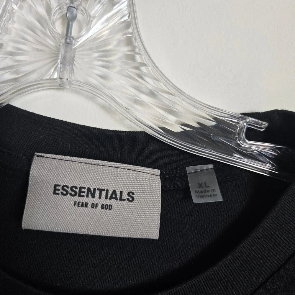 Essentials Fear Of God XL Short Sleeve Puffy Logo‎ Solid Black Cotton T Shirt